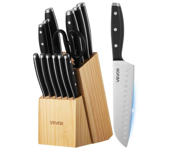 Virtuvinių peilių rinkinys su bloku ir galąstuvu0
