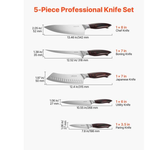 Virtuvinių peilių rinkinys, 5 dalys ir aukštos kokybės plienas1