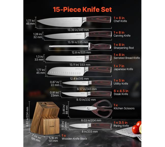 Virtuvinių peilių rinkinys su stovu ir galąstuvu1