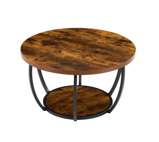 Apvalus kavos staliukas su 2 lentynomis0