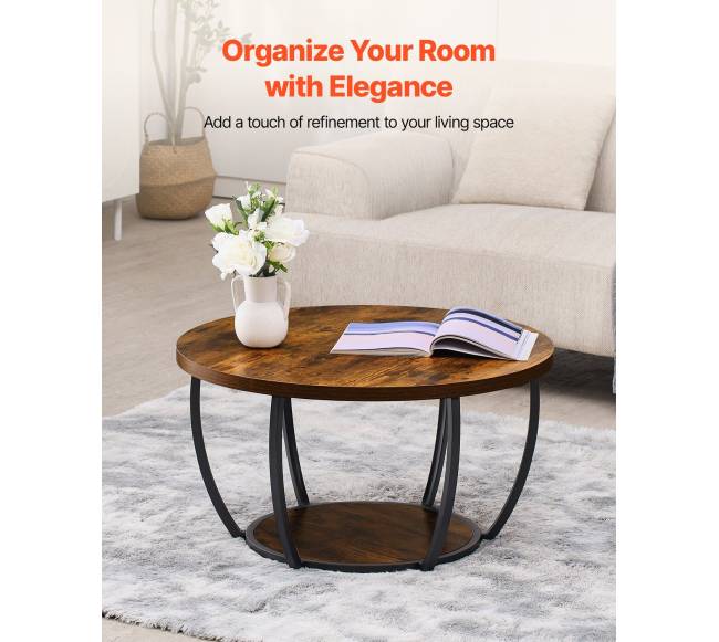 Apvalus kavos staliukas su 2 lentynomis1