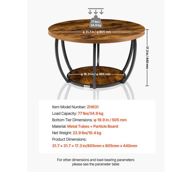 Apvalus kavos staliukas su 2 lentynomis2