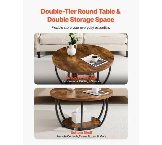 Apvalus kavos staliukas su 2 lentynomis3