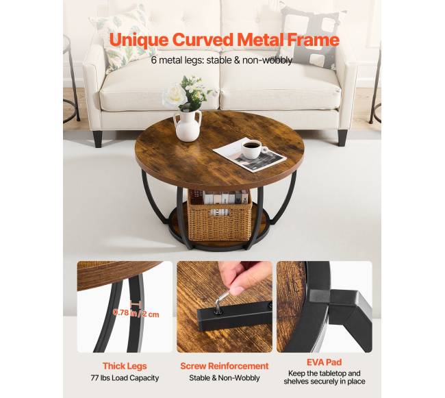 Apvalus kavos staliukas su 2 lentynomis5