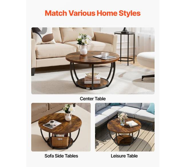 Apvalus kavos staliukas su 2 lentynomis6