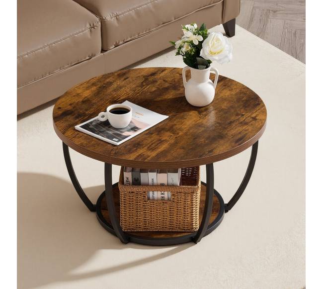 Apvalus kavos staliukas su 2 lentynomis7