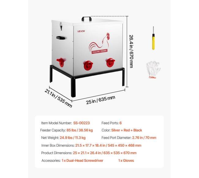 Automatinė vištų lesyklė, 38.56 kg, 6 angos6