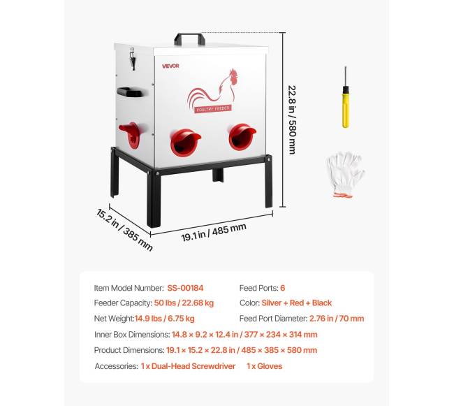 Automatinė vištidė, 22.68 kg talpa6