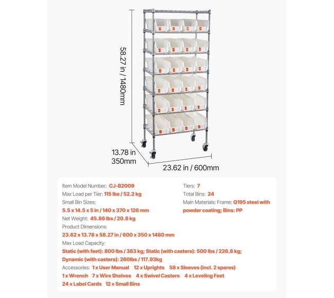 7 aukštų judanti laikymo lentyna su 24 dėžutėmis6