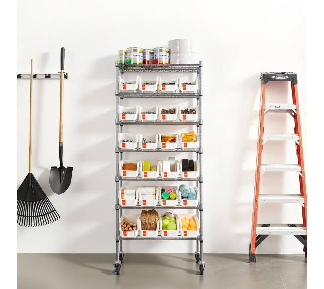 7 aukštų judanti laikymo lentyna su 24 dėžutėmis7