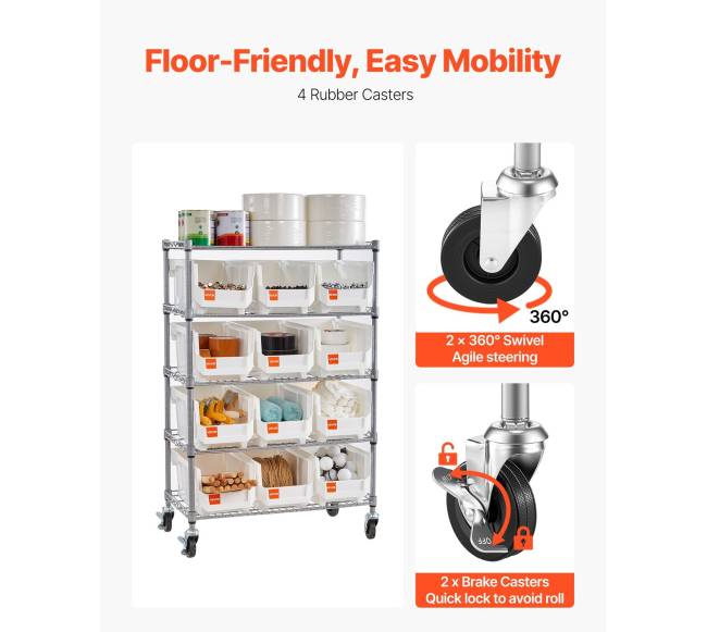 5 pakopų lentynų sistema su ratais ir dėžėmis4