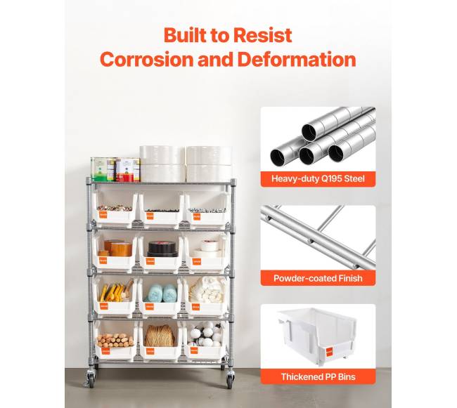 5 pakopų lentynų sistema su ratais ir dėžėmis5