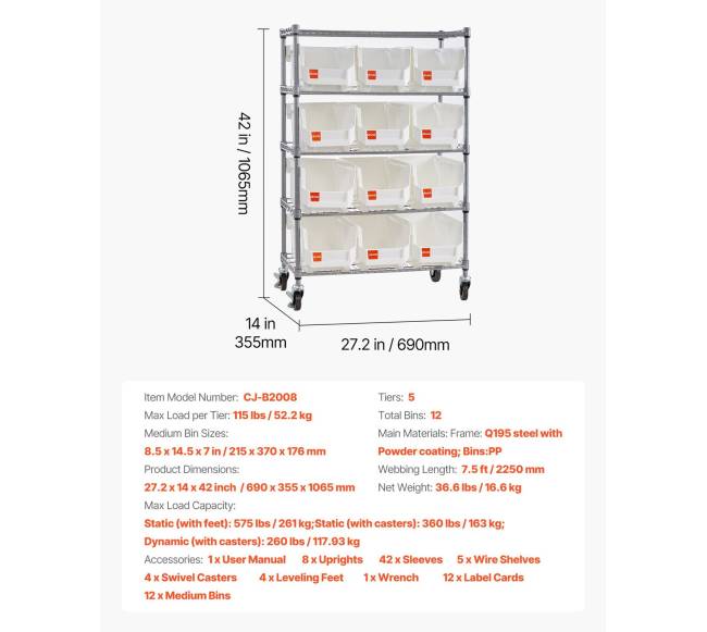 5 pakopų lentynų sistema su ratais ir dėžėmis6