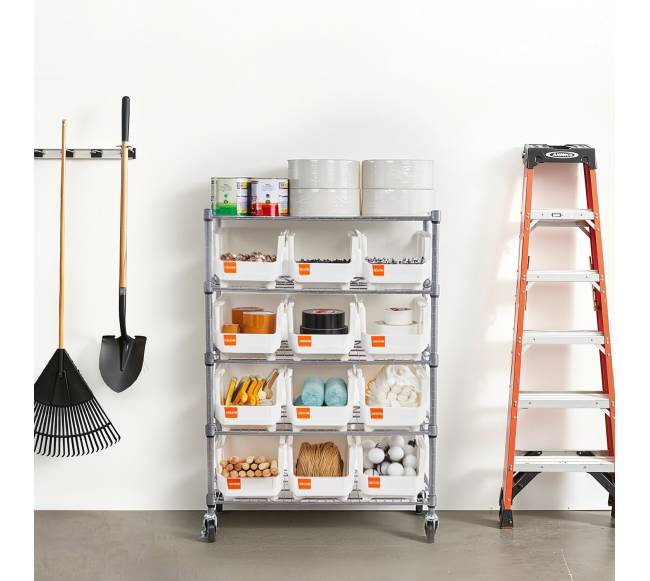 5 pakopų lentynų sistema su ratais ir dėžėmis7