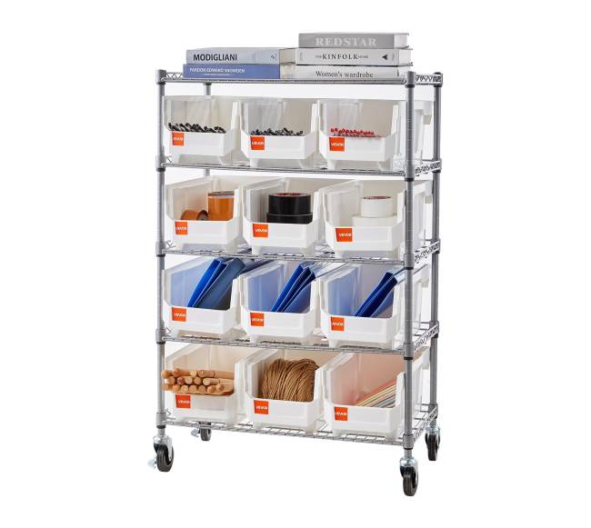 5 pakopų lentynų sistema su ratais ir dėžėmis8