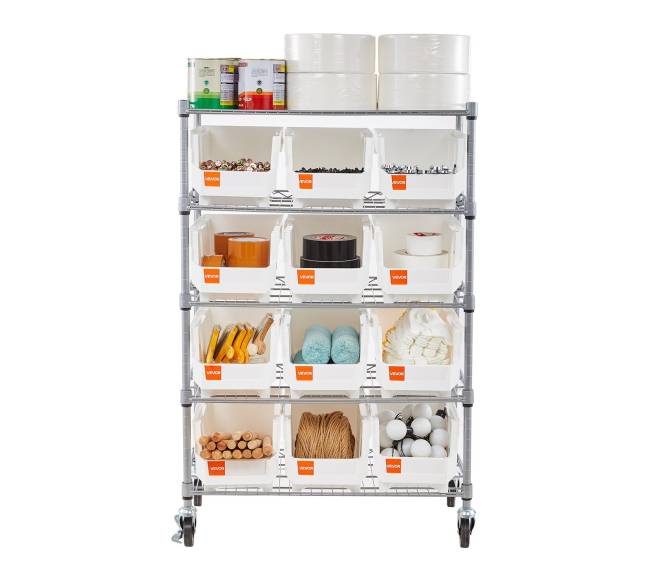 5 pakopų lentynų sistema su ratais ir dėžėmis9