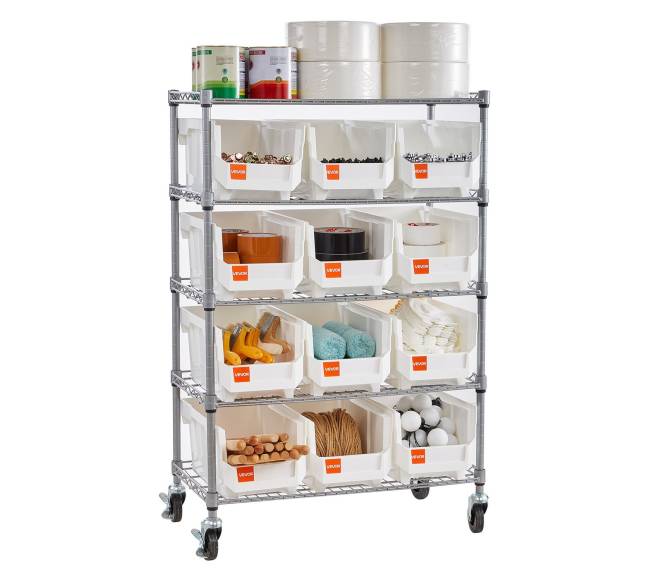 5 pakopų lentynų sistema su ratais ir dėžėmis10