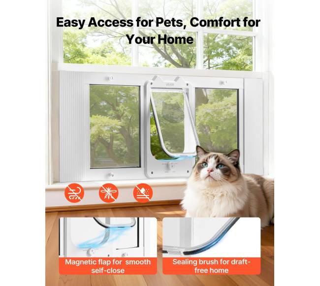 Katinų durys langui, reguliuojamos, baltos3