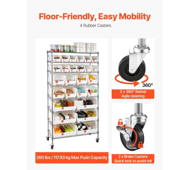 8 lygių riedantis laikymo stelažas su 26 dėžutėmis4