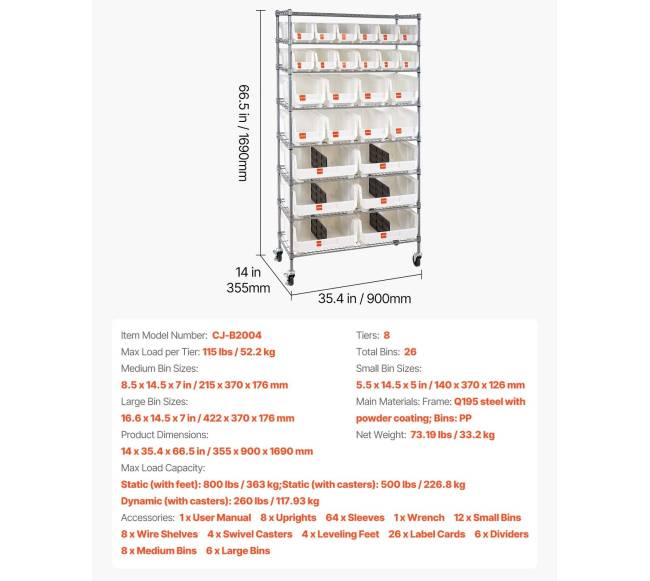 8 lygių riedantis laikymo stelažas su 26 dėžutėmis6