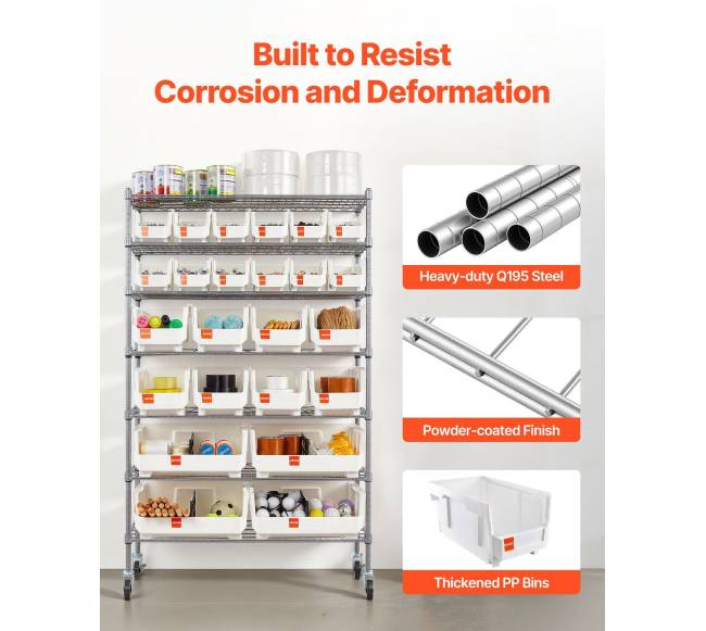 7 lygių riedančių dėžių laikiklis su 24 dėžėmis5