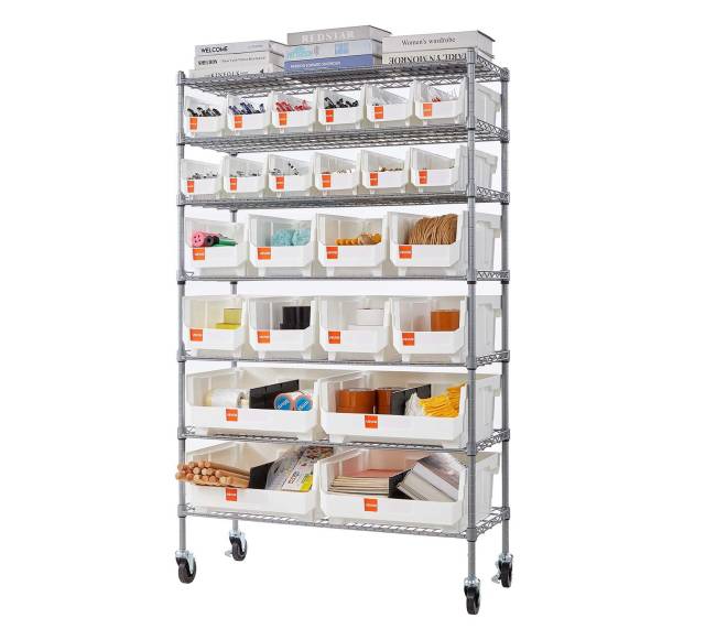 7 lygių riedančių dėžių laikiklis su 24 dėžėmis8