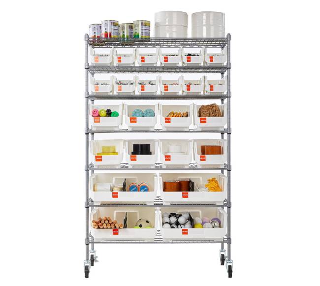 7 lygių riedančių dėžių laikiklis su 24 dėžėmis9