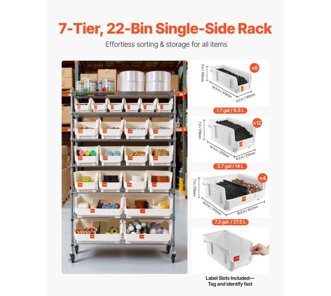 7 pakopų ratinis laikymo stelažas su 22 dėžėmis1