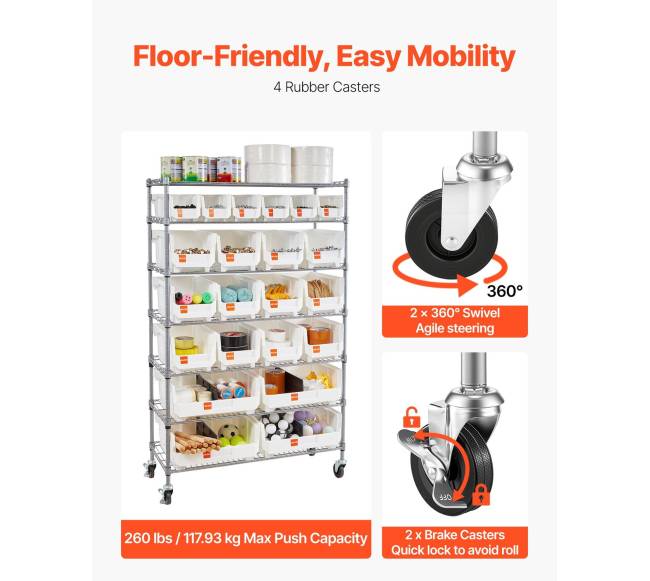 7 pakopų ratinis laikymo stelažas su 22 dėžėmis4