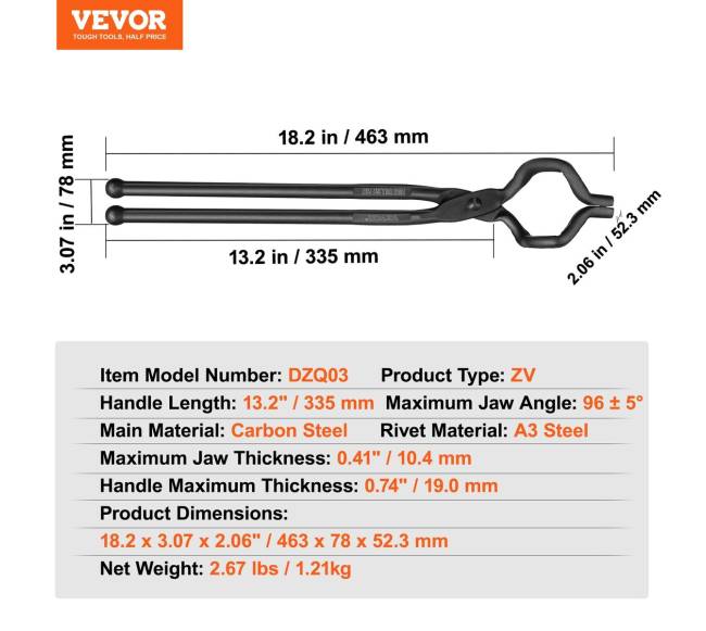 Juodųjų metalų kalvės žnyplės, 46 cm6