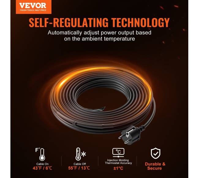 Savitvarkantis vamzdžių šildymo kabelis su termostatu1