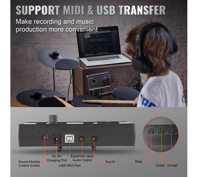 Elektroniniai būgnai su 150 garsų pradedantiesiems ir suaugusiems3