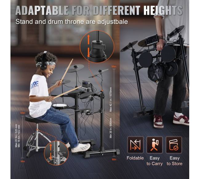 Elektroniniai būgnai su 150 garsų pradedantiesiems ir suaugusiems5