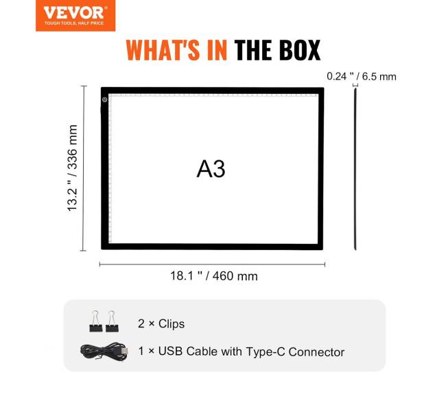 A3 LED šviesos lenta su USB ir reguliuojamu ryškumu6