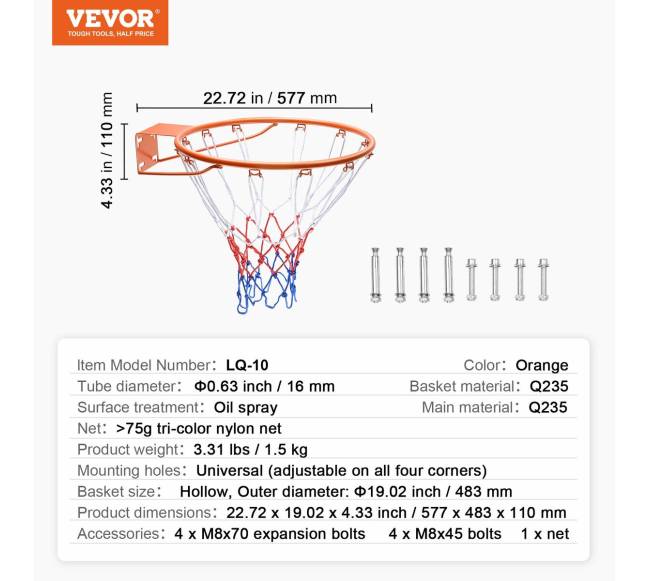 Krepšinio lankas su tinkleliu, montuojamas ant sienos6