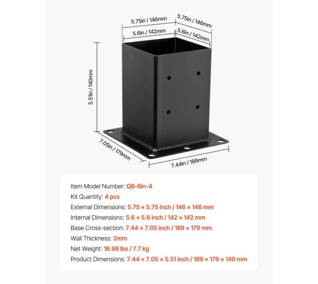 4 vnt. 6x6 medinių stulpų tvirtinimo laikikliai6