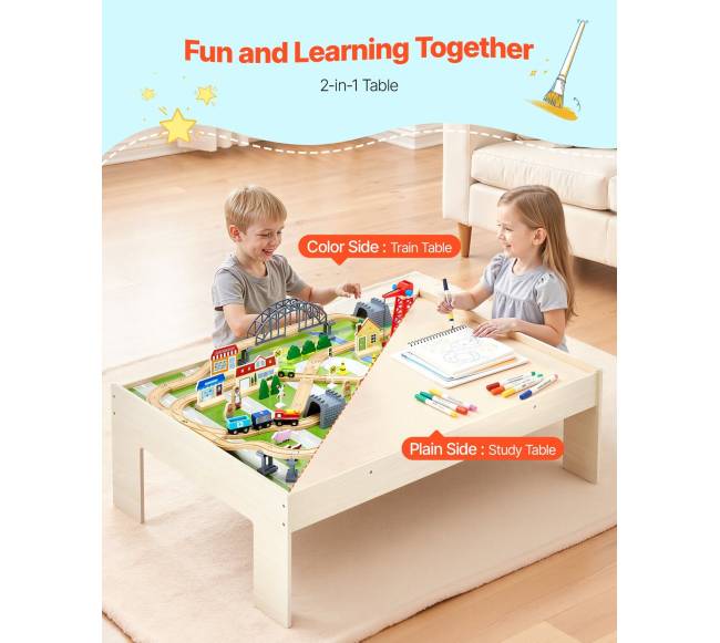 Medinis traukinių stalas su 120 dalių rinkiniu1