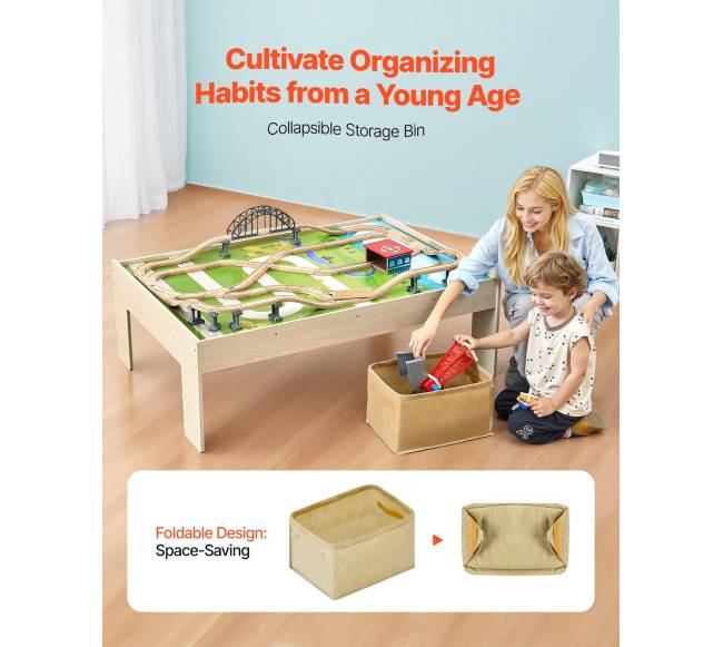 Medinis traukinių stalas su 120 dalių rinkiniu4