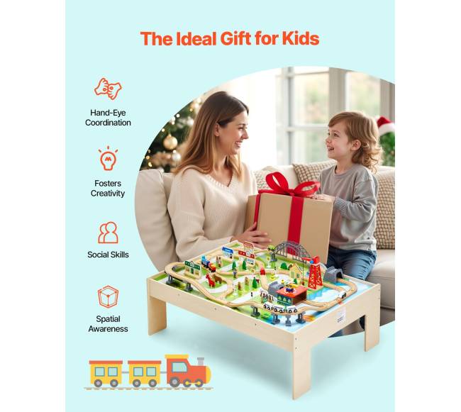 Medinis traukinių stalas su 120 dalių rinkiniu5