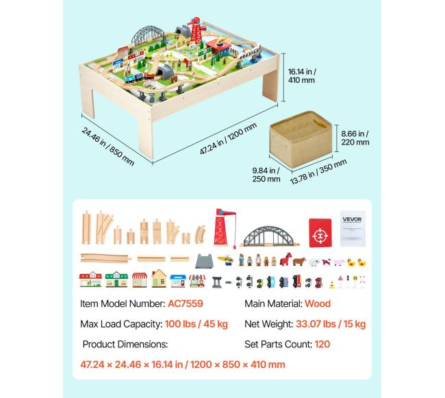 Medinis traukinių stalas su 120 dalių rinkiniu6
