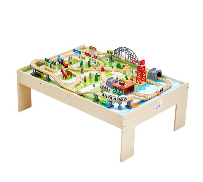 Medinis traukinių stalas su 120 dalių rinkiniu9