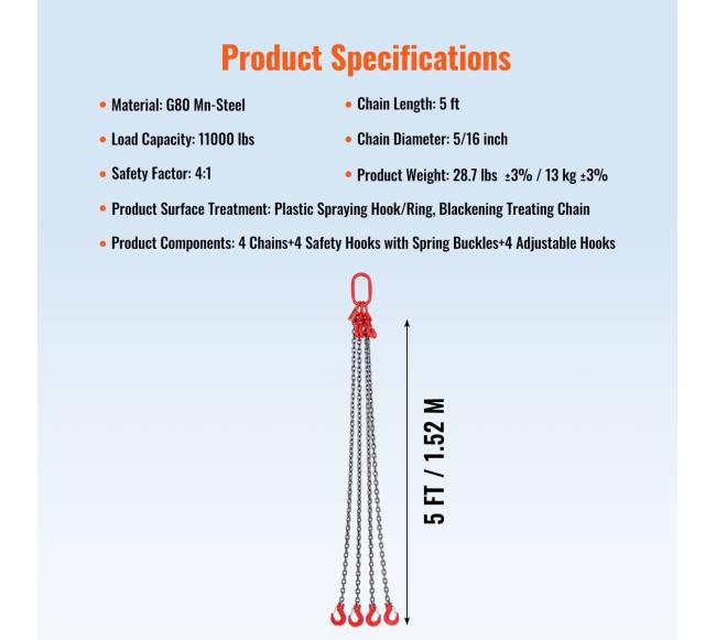 4 kojų grandinė su kablys 5000 kg6