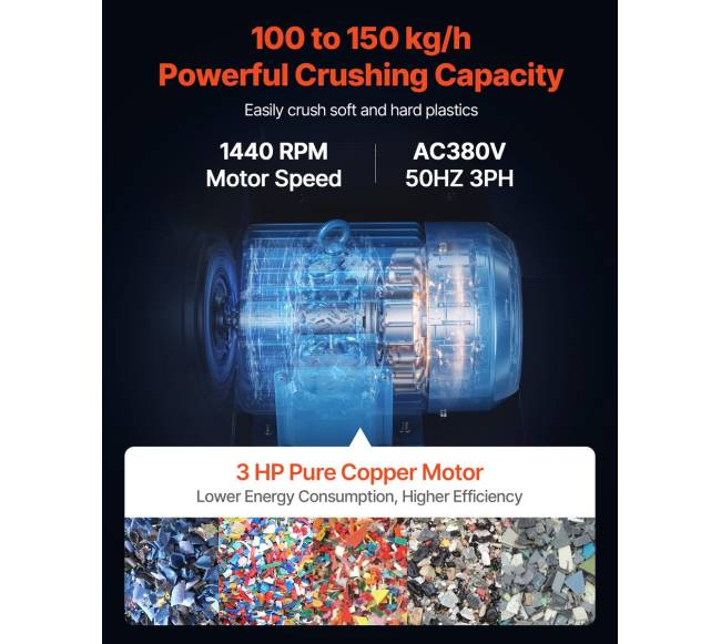 Plastiko smulkintuvas 2.2KW perdirbimo mašina 380V1