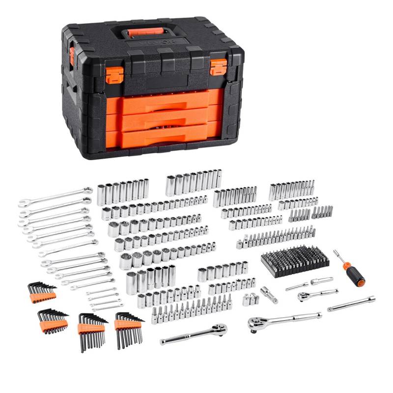 Mechanikų rinkinys su raktu ir antgaliais 450 dalių0