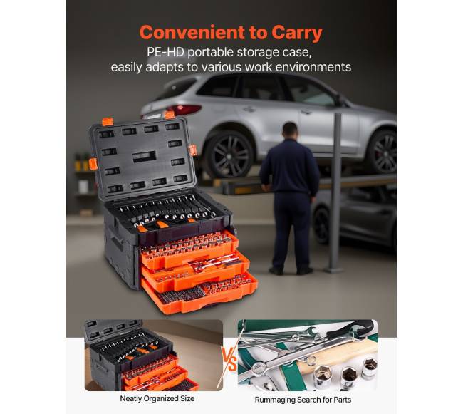 Mechanikų rinkinys su raktu ir antgaliais 450 dalių5