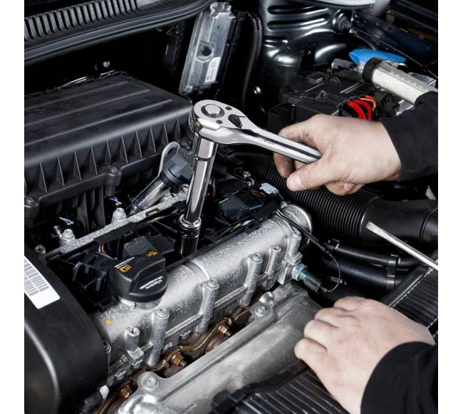 Mechanikų rinkinys su raktu ir antgaliais 450 dalių7