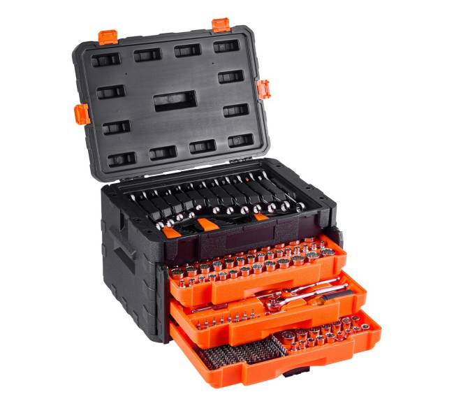 Mechanikų rinkinys su raktu ir antgaliais 450 dalių9