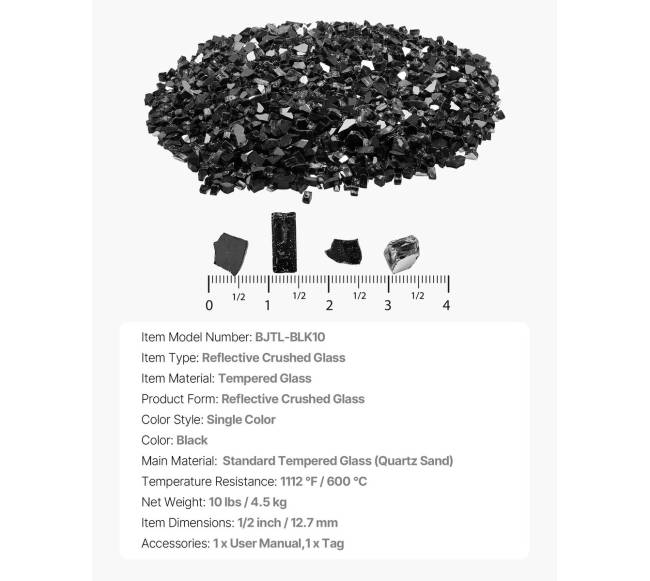 juodas ugniavandens stiklas židiniui 4.5 kg6