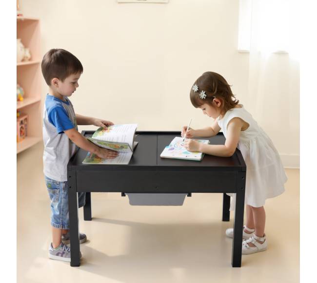 Vaikiškas medinis veiklų stalas su saugojimu7