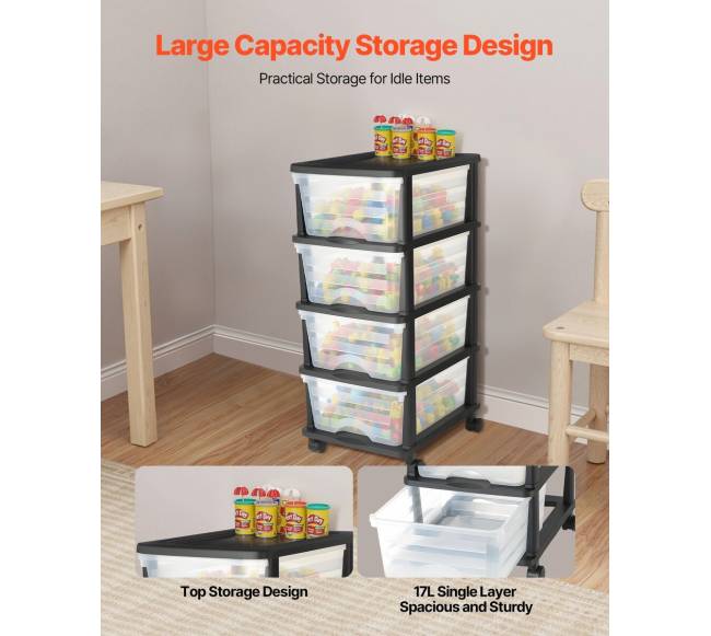 Plastikinė laikymo vežimėlis su 4 stalčiais1